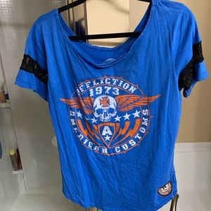 Affliction off the shoulder shirt